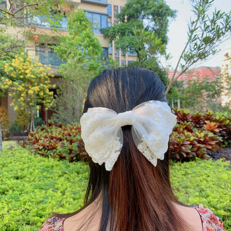 

White Lace Big Bow Hairgrips Hair Bows Fashion Woman Girl Bridal Hairpin Sweet Princess Lace Hair Clip Headwear Hair Accessories