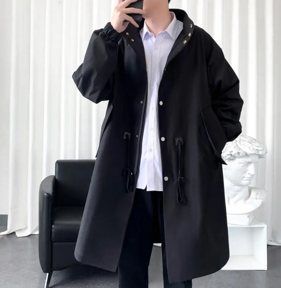 

British Style Long Windbreaker Men's Autumn New Loose Simple Cool Trend High Sense of Coat