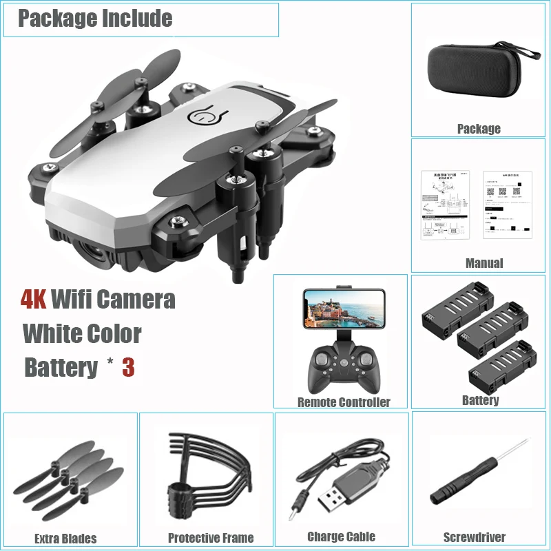3 Bat 4K Cam White Мини-Дрон 4K HD камера Wifi Трансмиссия квадрокоптера в реальном времени один ключ возврат RC вертолет Безголовый режим складной Дрон игрушки - Цвет: 3 Bat 4K Cam White
