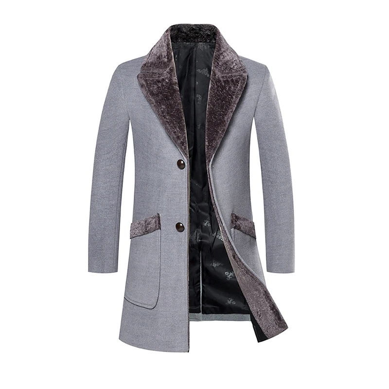 Мужское шерстяное пальто средней длины мужское зимнее с меховым воротником