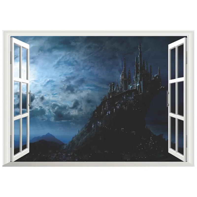 Фэнтези Замок 3d поддельные окна роспись магический мальчик виниловые наклейки