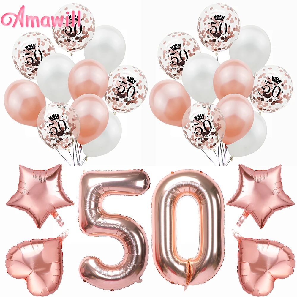 Превосходные товары для вечеринок Amawill из розового золота 50 лет с днем рождения