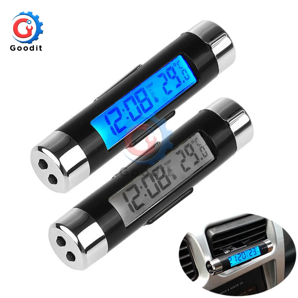 2 в 1 Автомобильный термометр часы календарь ЖК дисплей зажим цифровая Синяя