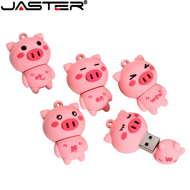 

JASTER USB 2.0 Flash Drive 64GB Cartoon Free Gifts Key Chain Cute Pink Pig U Disk 32GB Pen Drives 16GB 8GB 4GB Memory Stick