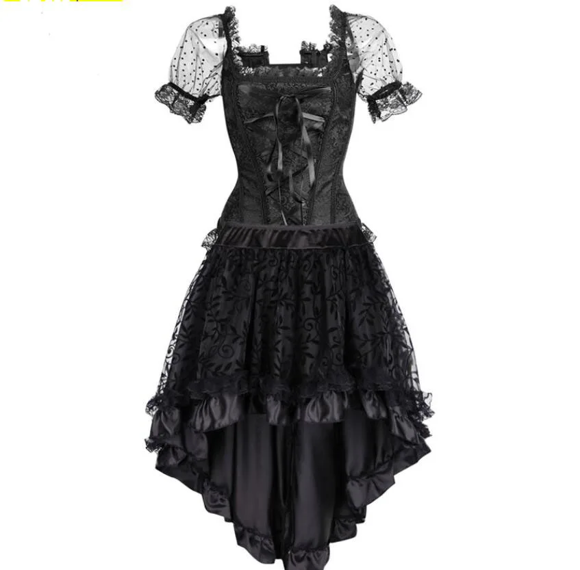 

Корсет платье костюм бюстье в стиле стимпанк платья в ретро стиле, в винтажном стиле; Костюм Бурлеск летняя Клубная одежда Gorset Топ, комплект ...