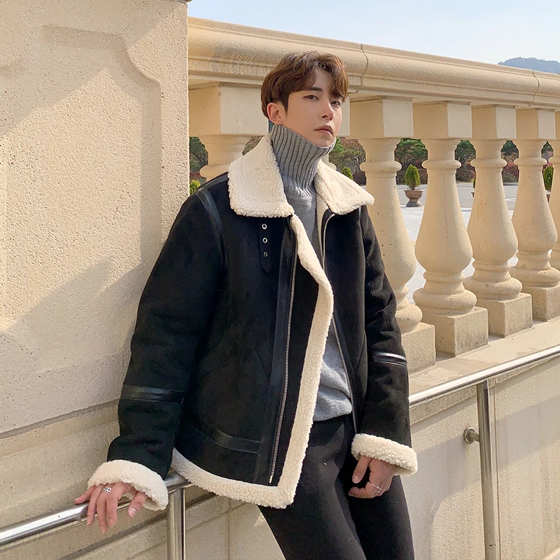 

Fur Jacket Men Winter Outwear Mens Thick Jackets Warm Lambswool Lining Coat Street Casual Brand Clothing Male Windbreaker