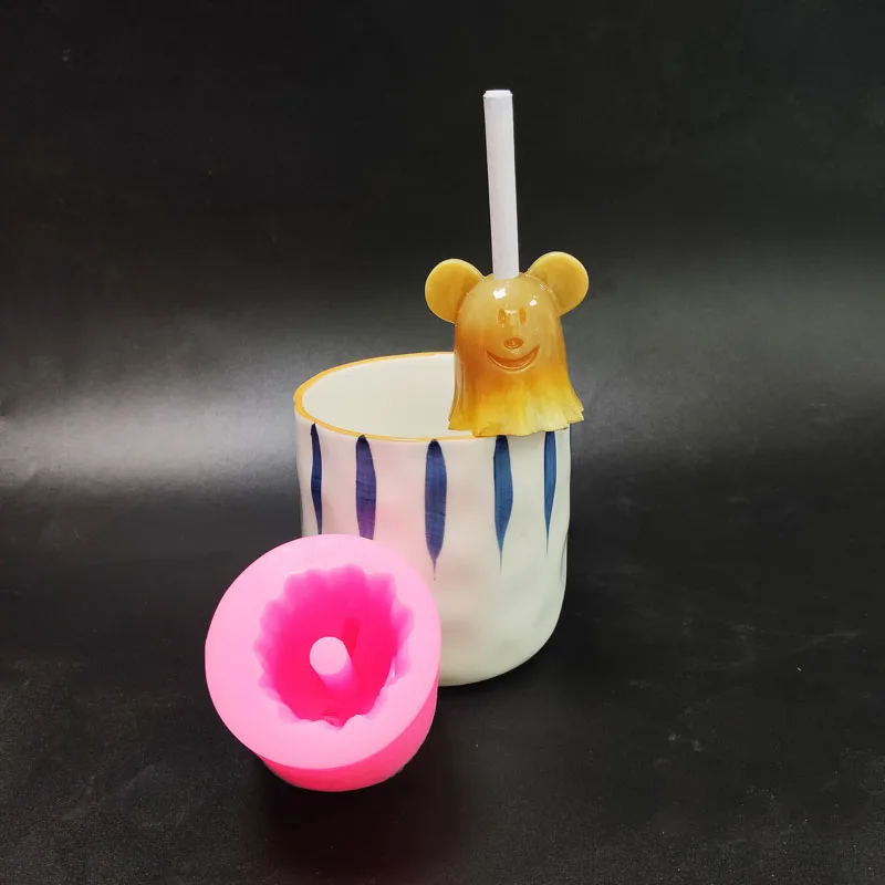 

DIY straw resin mold cute ghost shape straw top cover accessory silicone mold for straw decoration handicraft making supplies