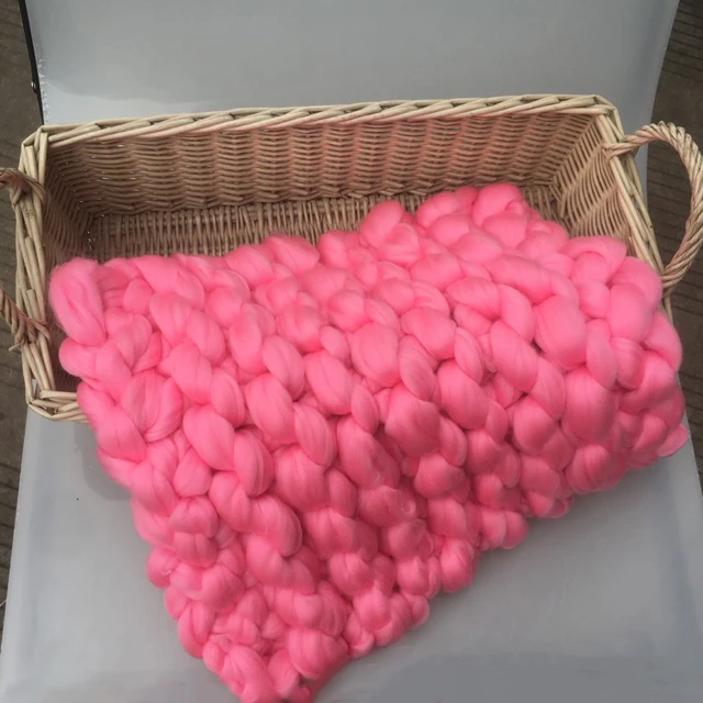 Rose red 2x2 м одеяло крупной ручной вязки Большая мягкая теплая зимняя кровать диван одеяло толстая пряжа мериносовая шерсть объемное вязаное одеяло - Цвет: Rose red