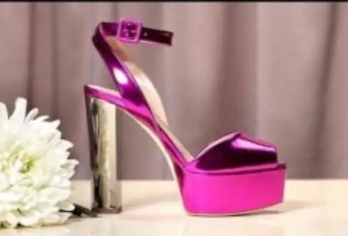 New Arrival Patent Leather/Sequins Platform Sandals Women Shoes Buckle Style Chunky High Heels Sandals Lady Block Heel Pumps