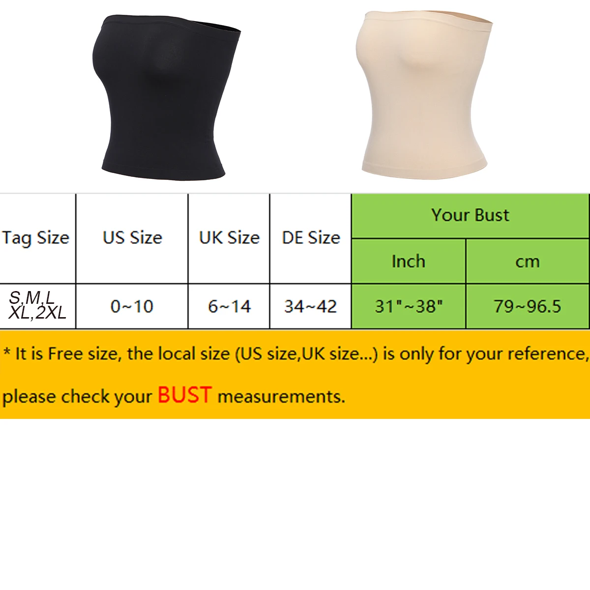 

2Pcs Women's Tube Top Strapless Sexy Bandeau Crop Top Underwear Seamless Lingerie Street Fashion Strappy Bralette Breast Wrap