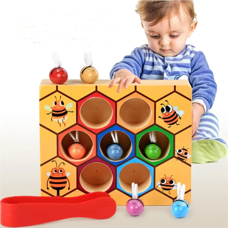 

Children Interactive Beehive Game Board Funny Toy Gift Montessori Educational Industrious Little Bees Kids Wooden Toys