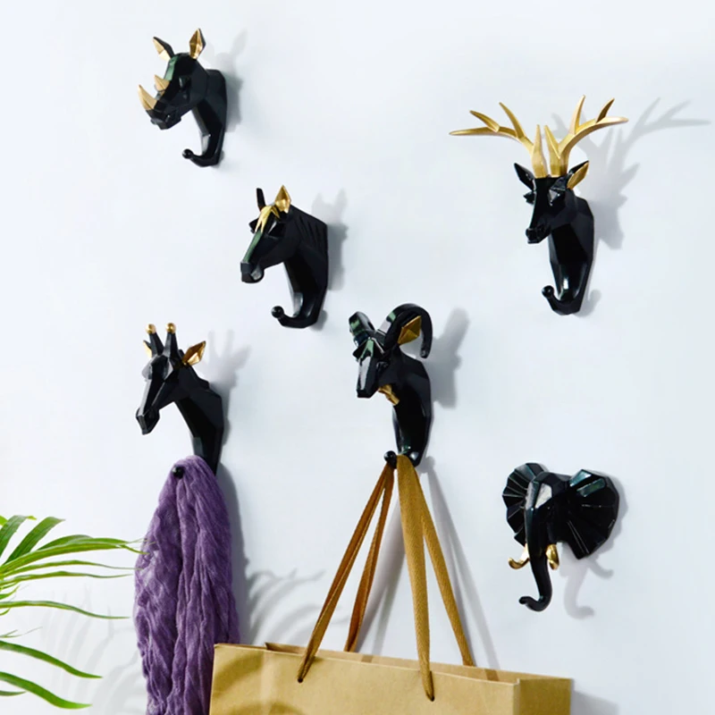 Animal head decoration Multi-Purpose Hook resin crafts deer nail-free wall coat hook behind door bathroom | Дом и сад