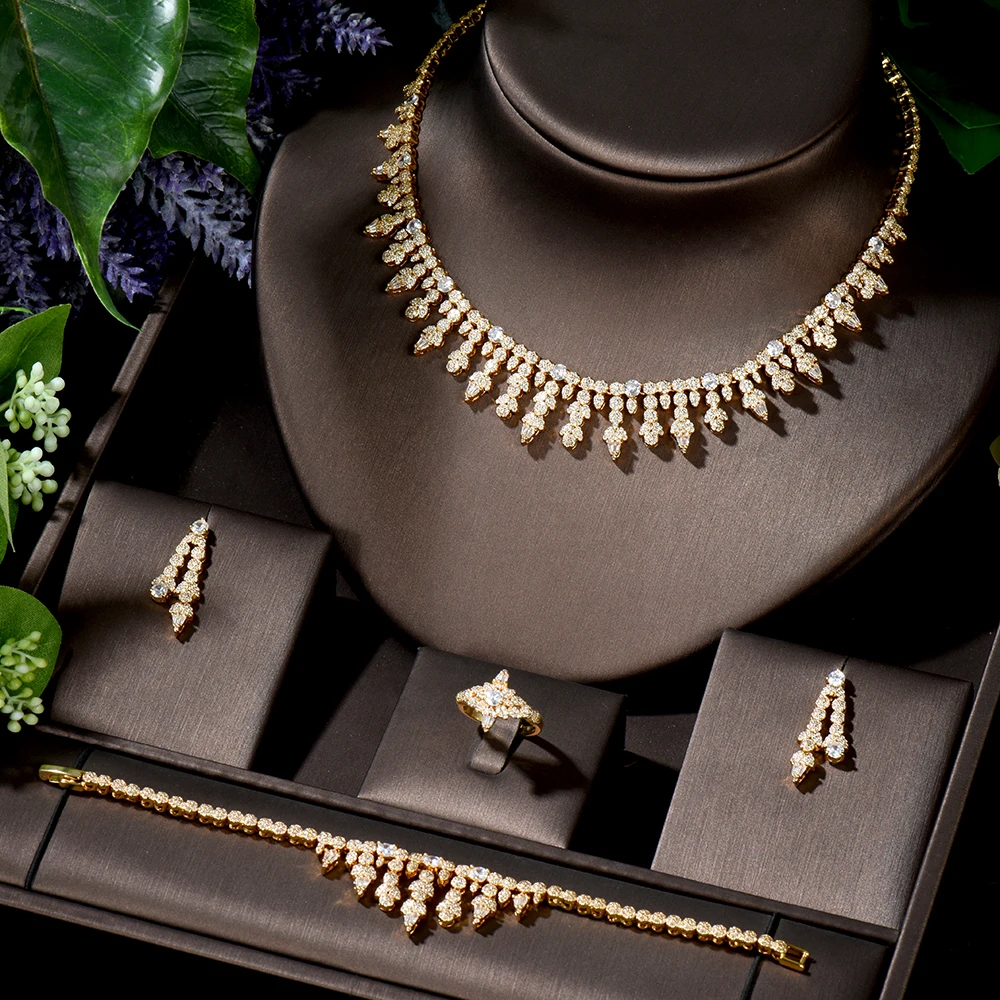 Роскошное ожерелье и серьги HIBRIDE с фианитом, кольцо, свадебные ювелирные наборы