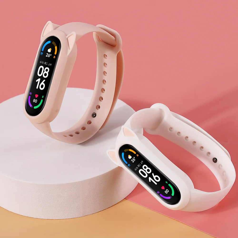 

For Xiaomi Mi Band 6 5 4 3 Cute Cat Case Silicone Strap for Mi Band 6 5 4 Protective Bumper Wristband Bracelet Belt For MiBand6