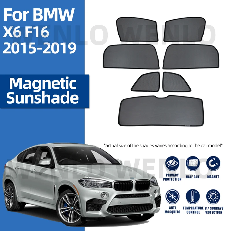 For BMW X6 F16 2015-2019 Magnetic Car Side Window Sun Shade Windshield Sun Visor Sunshade Protection