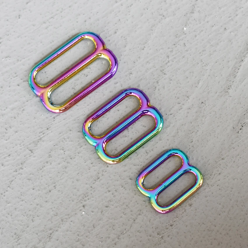 

100 Pcs 15/20/25mm Colourful Metal Adjust Buckle Tri Glide Slide Buckle Middle Center Bar Adjuster for Leather Craft Bag Strap
