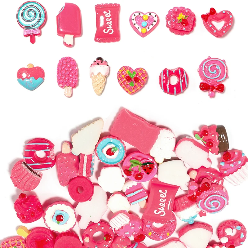 

Random Mix Miniature Resin Cabochons Ice Cream Candy Chocolate Cake Beads DIY Phone Case Decor Jewelry Charms Accessories