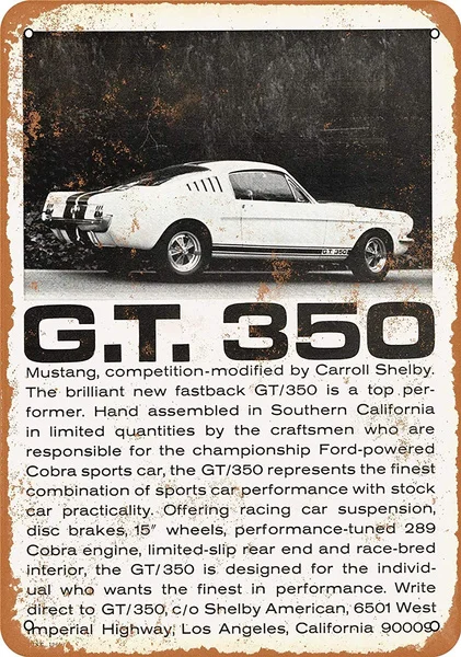 

GT 350 Tin Sign art wall decoration,vintage aluminum retro metal sign