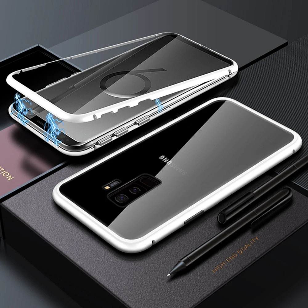 Металлический Стекло крышка Магнитный чехол для samsung Galaxy S8 S9 S10 Plus Note 8 9 A50 A70 A40 M10 M20 M30 адсорбции Coque для samsung