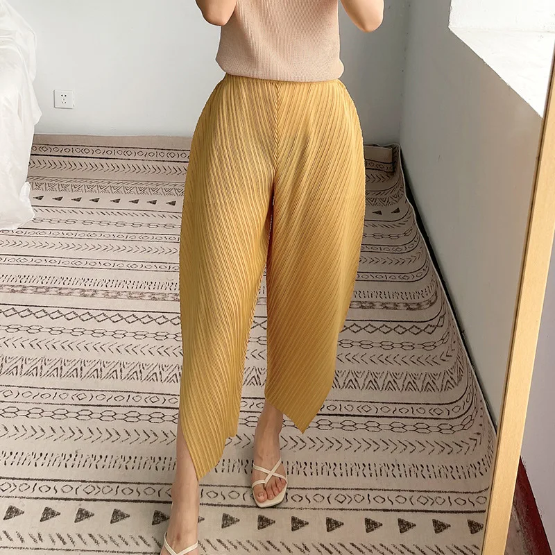 

Pleated Pants Women's Special-shaped Pants Summer Thin Harlem Pants Side Split Loose Slim Capri Casual Pants