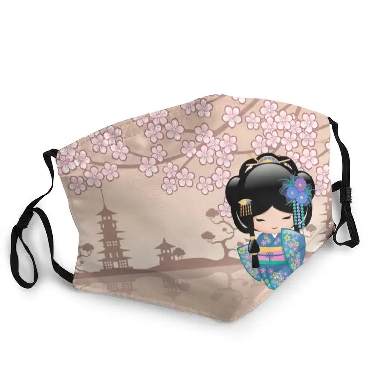 

Japanese Keiko Kokeshi Doll Print Mouth Face Mask Women Anti Haze Floral Sakura Cherry Blossom Mask Protection Respirator Muffle