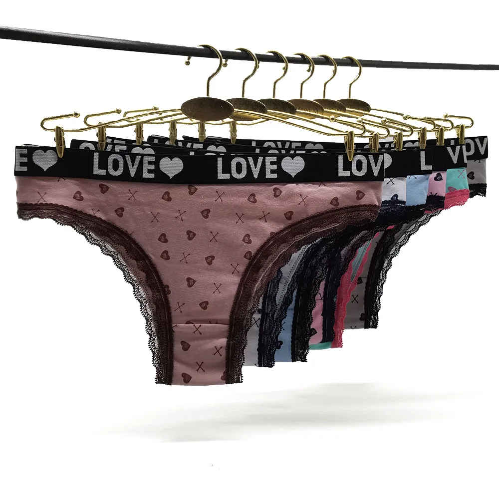 

6 Pcs/Set Women Underwear Cotton Sexy Panties Briefs Letter Printed Low Rise Ladies Lace Lingerie Intimates for Female Pantys