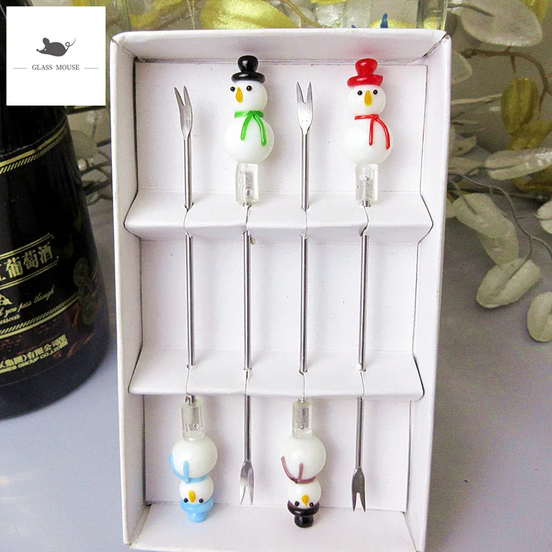 4 шт. миниатюрные фигурки новогодней елки из муранского стекла ручной работы с