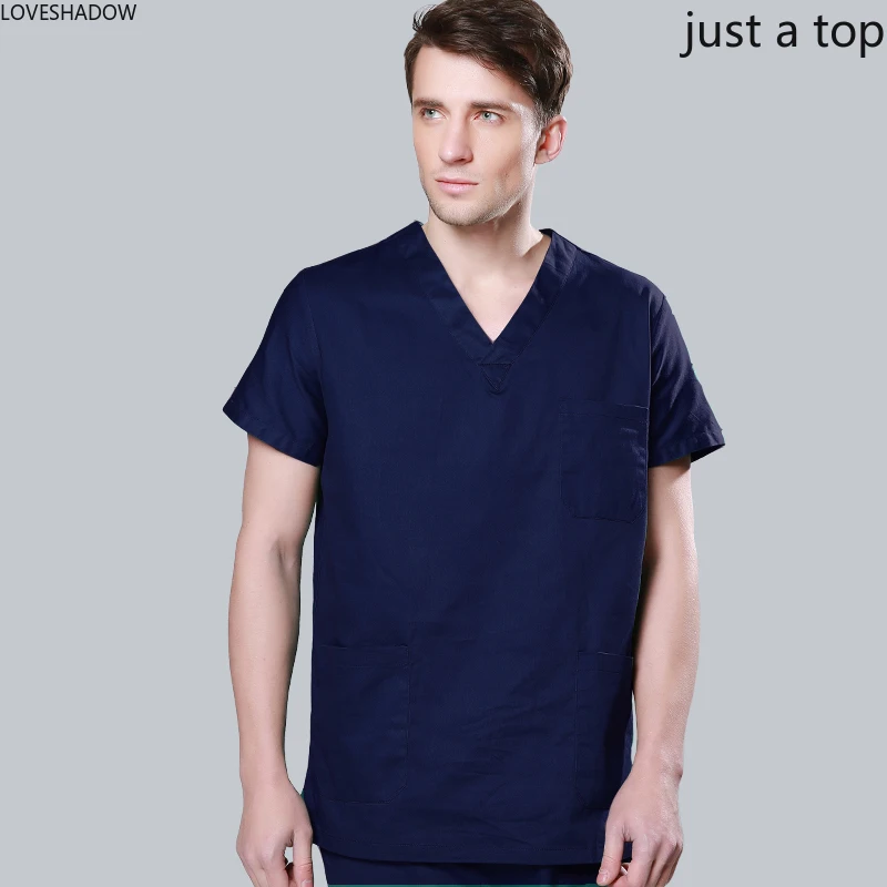 

Men's Pure Colored Scrub Top Classic Vcollar Top Pure Cotton/Polyester Cotton Surgery Scrubs Short Sleeve Medical Uniforms