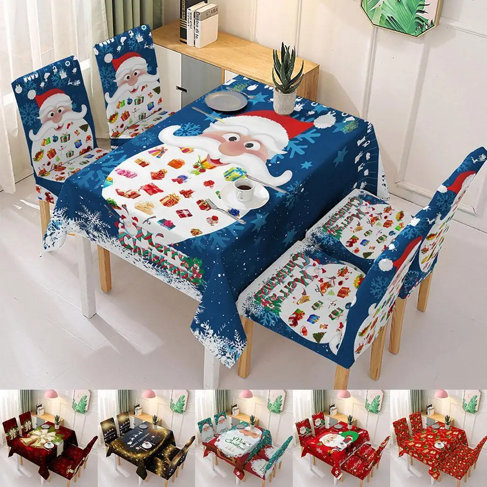 

Christmas Tablecloth Chair Cover Waterproof Elastic Santa Claus Tablecloth Rectangular Dining Table Cover Cloth Home Party Decor