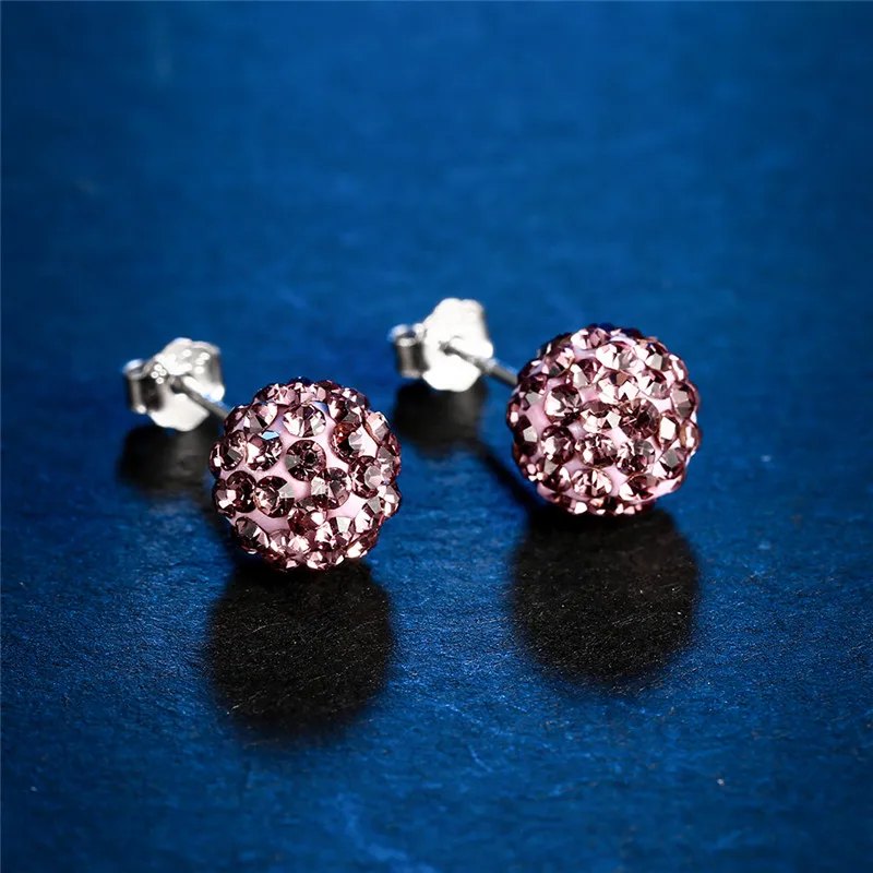 GAGAFEEL 8MM 925 Sterling Silver Ball Earrings Ear Studs Full CZ Zircon Earrings for Women OL Style Jewelry Accessories