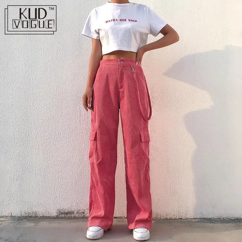 

Women Pockets Patchwork Cargo Pants High Waist Streetwear Ankle Length Trousers Women 2020 Straight Pants Punk Hippie Sweatpants