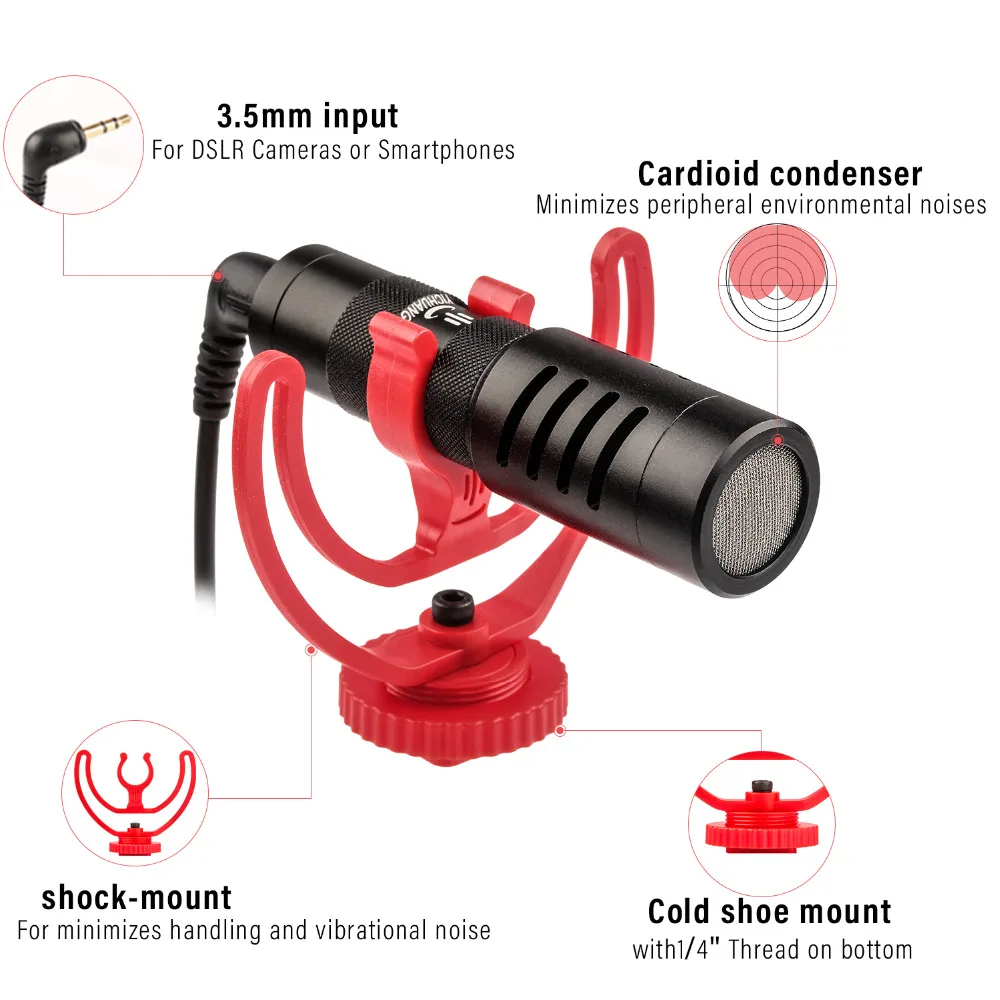 YICHUANG YC-VM100 Universal Compact On-Camera Video microphone 3.5mm for Nikon Canon Sony DSLR Cameras and Camcorders iPhone | Электроника