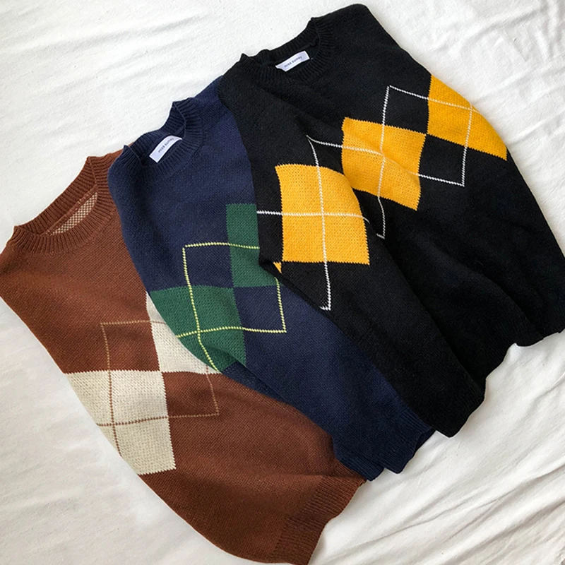 

Lucyever Geometric Pattern Knitted Women's Sweaters 2020 Autumn Basic O-neck Pullovers Woman Casual Preppy Style Tops Female