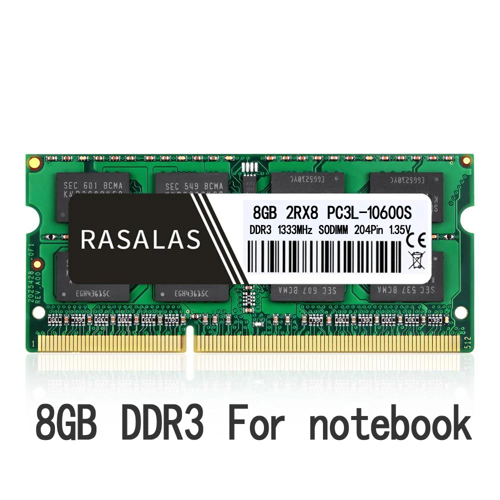 

Rasalas 8GB 2Rx8 PC3-12800S DDR3 1600Mhz SO-DIMM 1,5V 1.35V OпеѬаивная Nамя Notebook RAM 204Pin Laptop Memory Sodimm NO-ECC