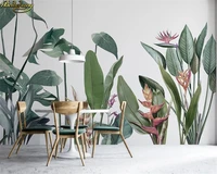 beibehang custom wall paper mural nordic hand painted small fresh tropical plant flowers and birds background mural 3d wallpaper