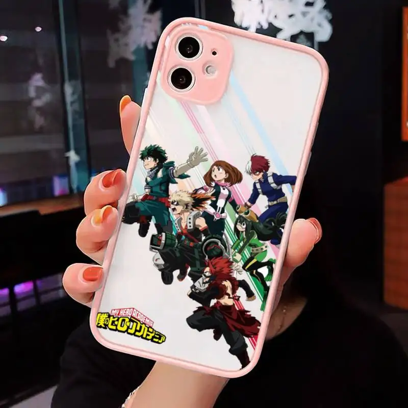 

Anime My Hero Academia Phone Cases Matte transparent For Pink iPhone 12 Mini 11 Pro XR XS Max 7 8 Plus X Back Cover