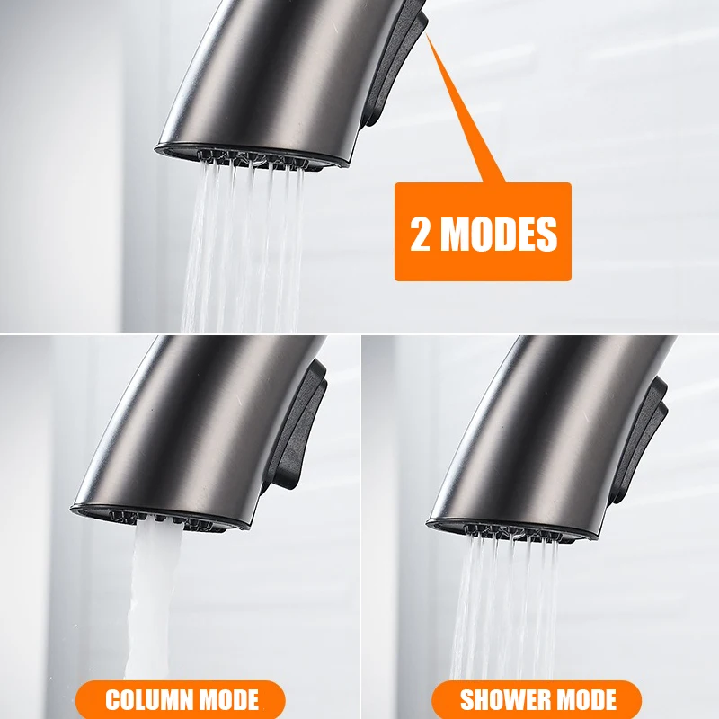 Кухонный смеситель гибкий кран серого цвета для раковины с горячей и холодной