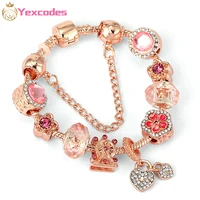 2021 new rose gold charm women bracelet with pink heart shaped pendant fine women bracelet gifts