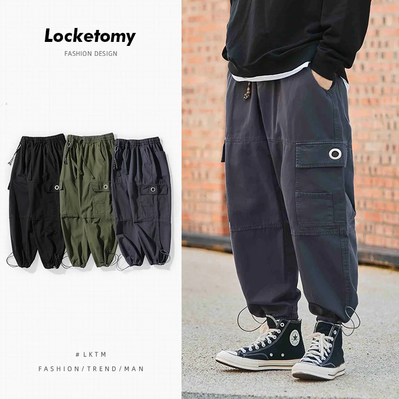 

Men's Casual Pants New Fashion Overalls Japanese Fashion Brand Loose Straight Drawstring Trousers Streetwear повседневные брюки