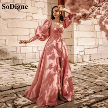 SoDigne Vestidos largos de noche para baile de graduación, ropa rosa a la moda con mangas abombadas y abertura larga, con corte en A, para fiesta, 2021 (3)