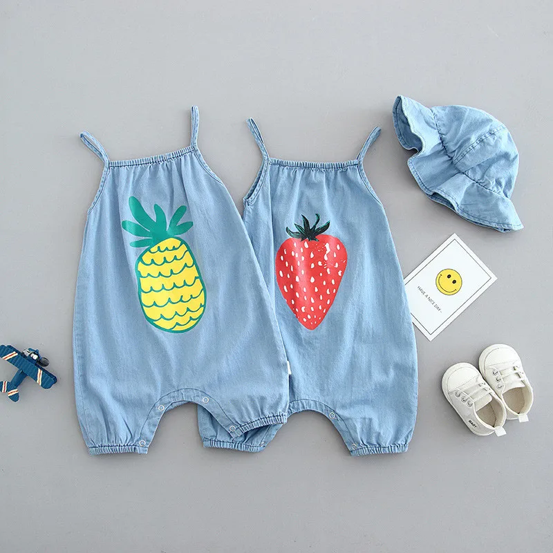 

girls clothing birthday rompers sets Newborn baby Girls' clothes summer outfits sets Denim jumpsuit + hat suit for infant baby
