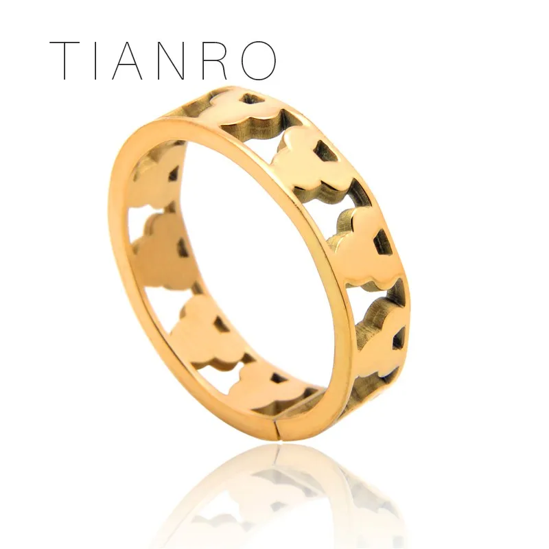 TIANRO полые мультфильм Микки Маус 24 К золото цвет девушка Открытие США кольцо