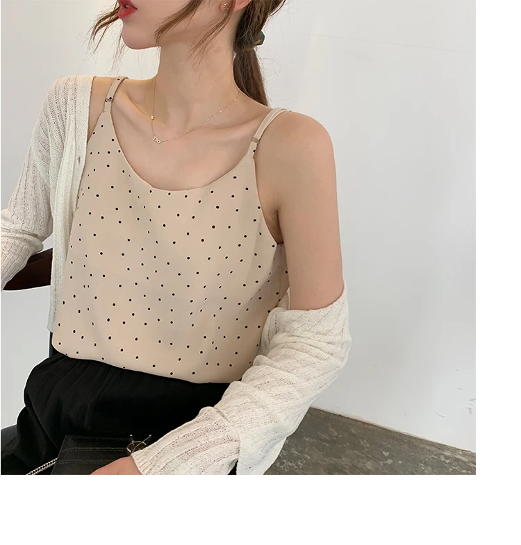 Топ женский шифоновый с V-образным вырезом без рукавов открытой спиной в горошек