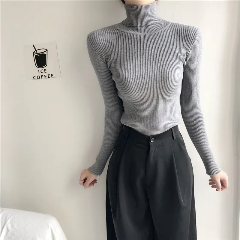 

2021 Basic Casual Knitted Sweater Women Autumn Winter Korean Turtleneck Long Sleeve Pullover Female Jumper Slim Knitwear