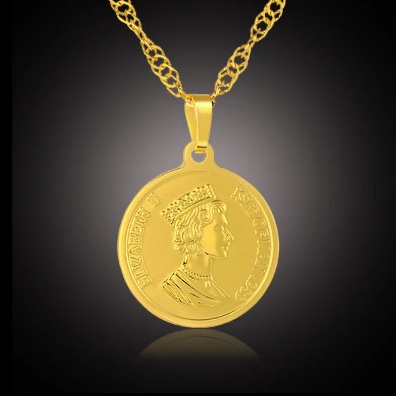 

Fashion Copper Plated Women's Gift Necklace Round Coin Pendant Necklace for Men and Women's Gold Jewelry Gifts