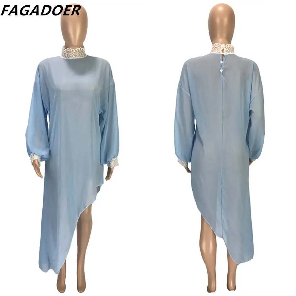 Сексуальное прозрачное асимметричное платье FAGADOER женские кружевные лоскутные