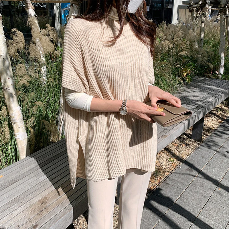 

New Female Sweater Women Winter Pullover Knitting Overszie Sleeveless Girls Tops Loose Sweaters Knitted Outerwear Thin Sexy
