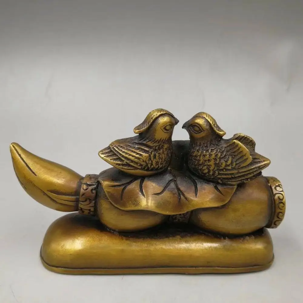 Китайская античная бронзовая скульптура корень лотоса утка-МАНДАРИНКА