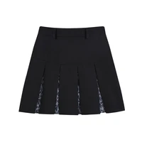 black leopark print splicing short skirt women high waist summer new design streetwear casual femlae short pleated skirts