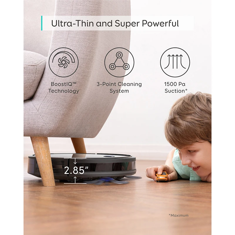 eufy [BoostIQ] RoboVac 30C Robot Vacuum Cleaner 1500Pa Suction Boundary Strips Included Quiet Self-Charging Robotic | Бытовая техника